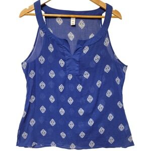 Old Navy Medallion Tank Top Womens Size L Blue Boho Sleeveless Cotton Beach